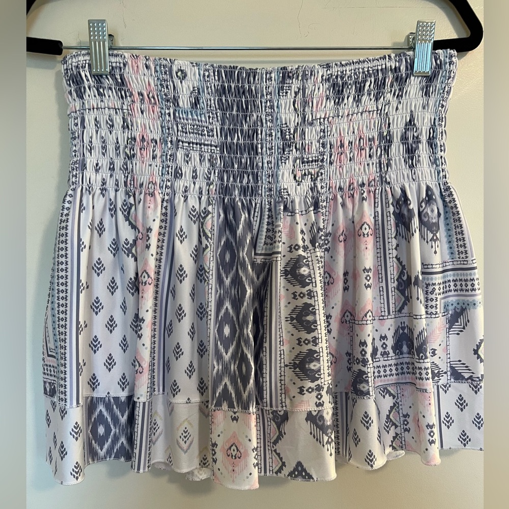 Lucky in Love White, Navy & Light Pink Printed Smocked Waist Skort